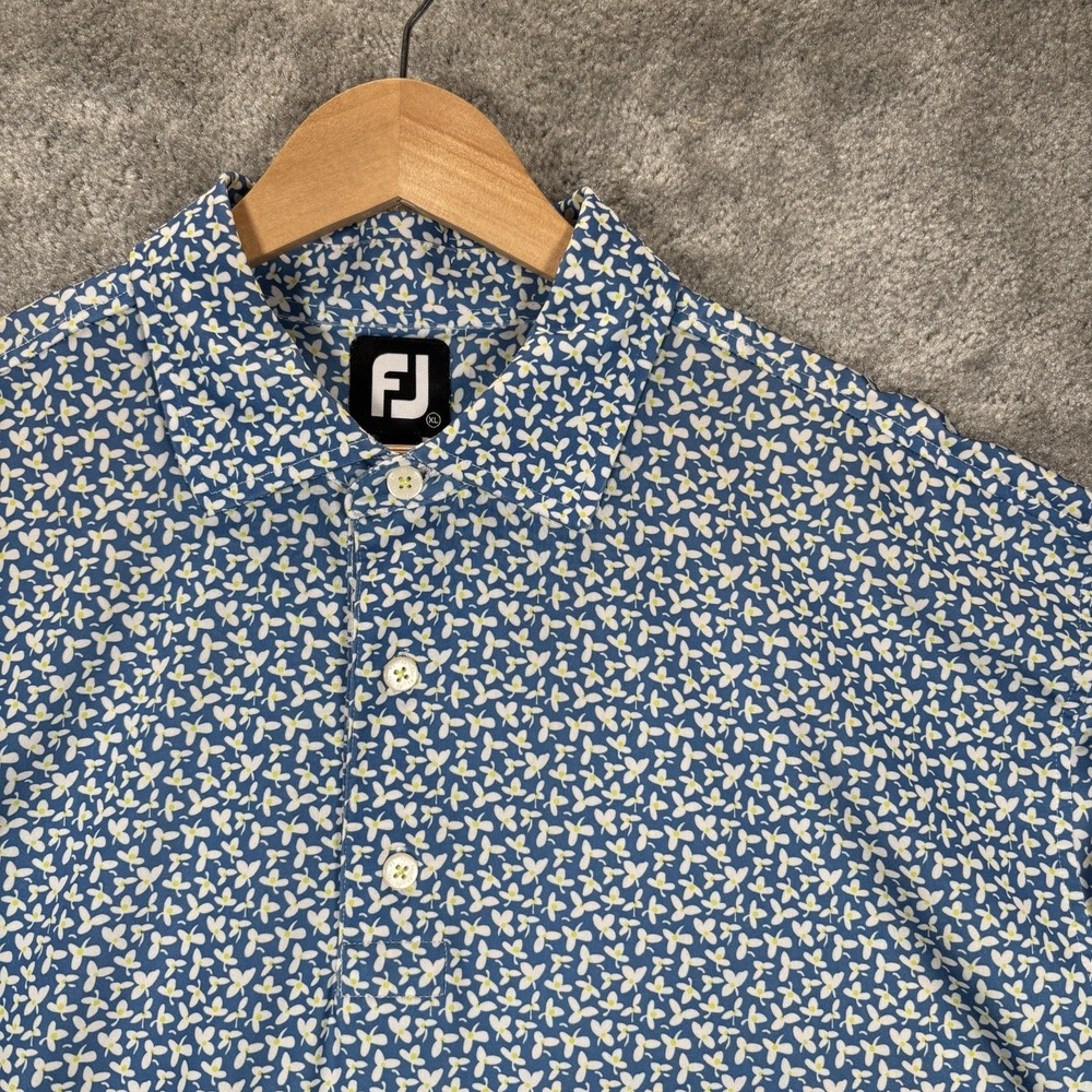 FootJoy Polo Shirt Mens XL Lisle Blue Floral Print Performance Stretch Golf